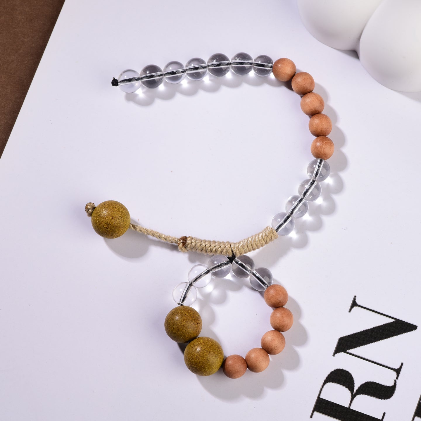 Zen Forest Adjustable Bracelet – Clear Quartz & Natural Wood Beads