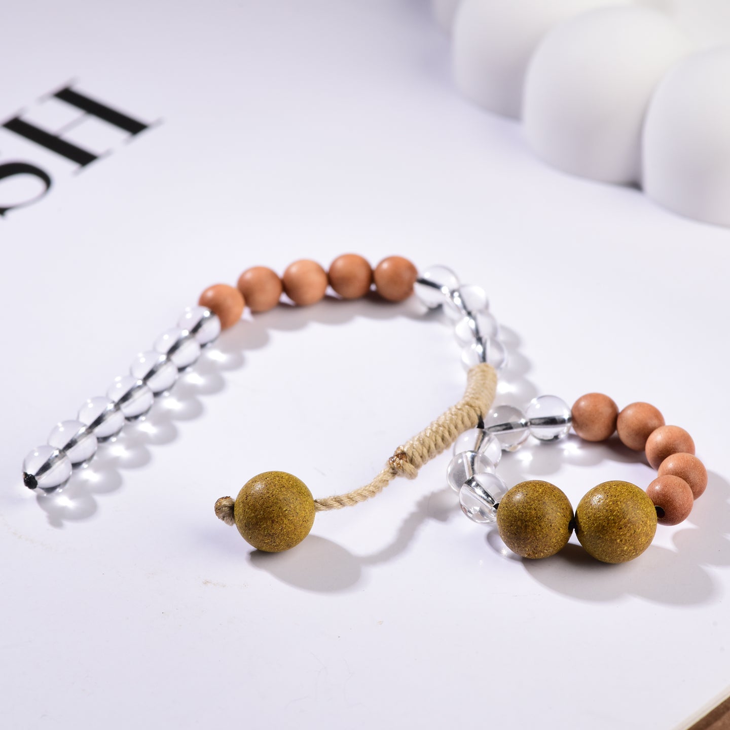 Zen Forest Adjustable Bracelet – Clear Quartz & Natural Wood Beads